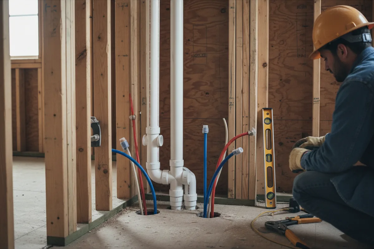 Drain and supply rough-in during Leak Detection in Southington